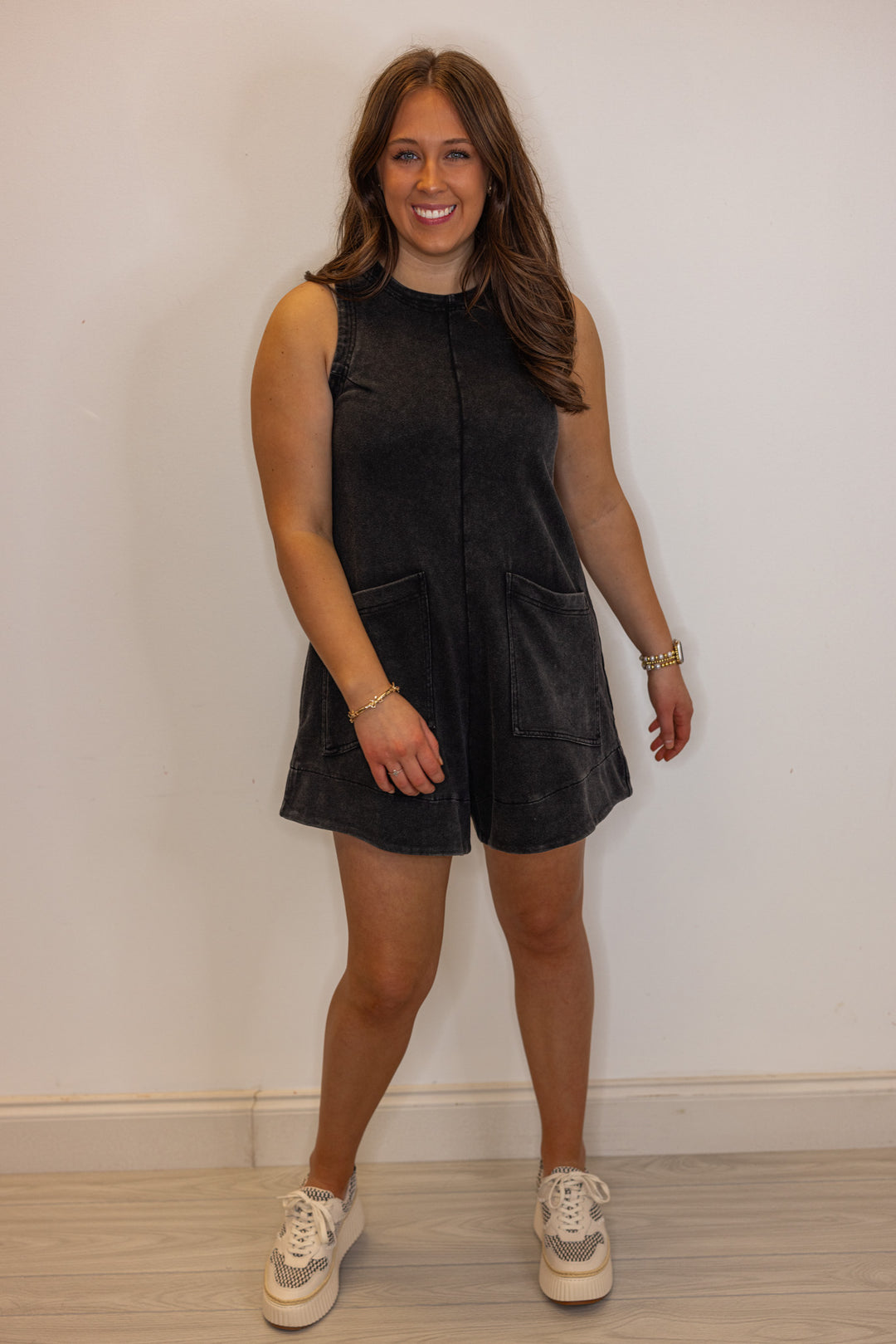 black mineral wash cotton romper