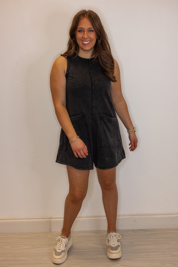 black mineral wash cotton romper