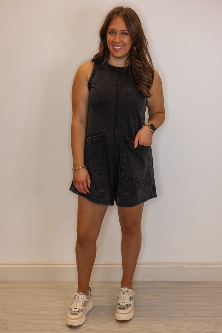 black mineral wash cotton romper