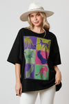 Fantastic Fawn Cheetah print colorblock graphic t shirt in black with rhinestone details