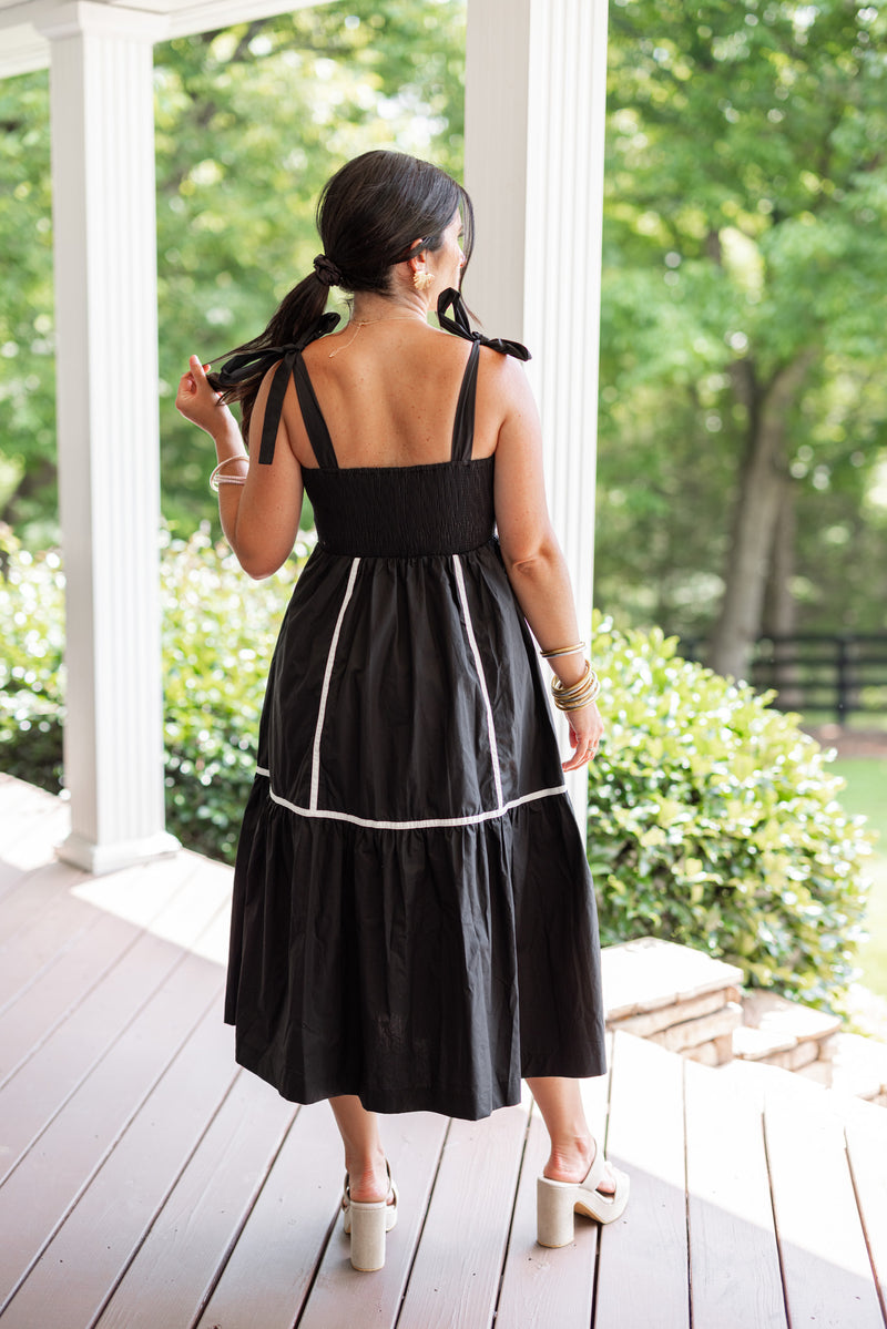 black white colorblock linen midi dress