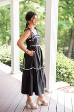 black white colorblock linen midi dress