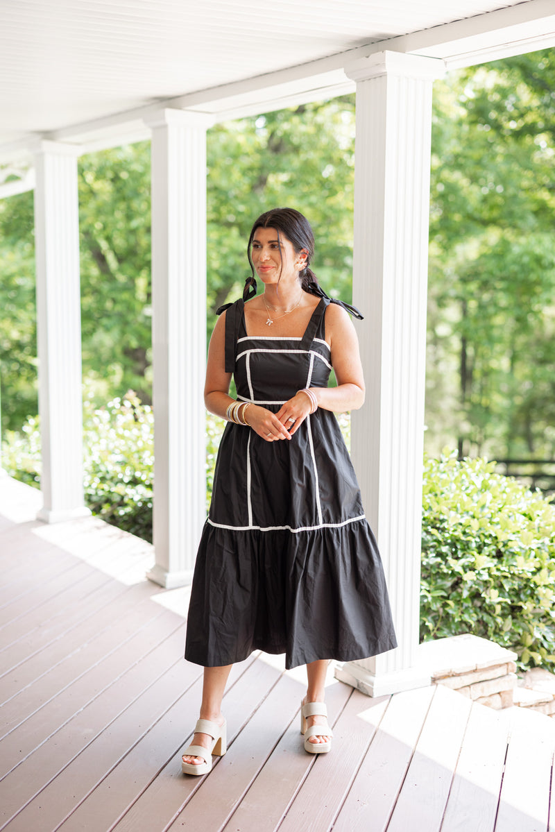 black white colorblock linen midi dress