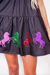 colorful sequin horse black babydoll dress