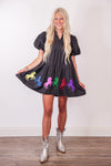 colorful sequin horse black babydoll dress