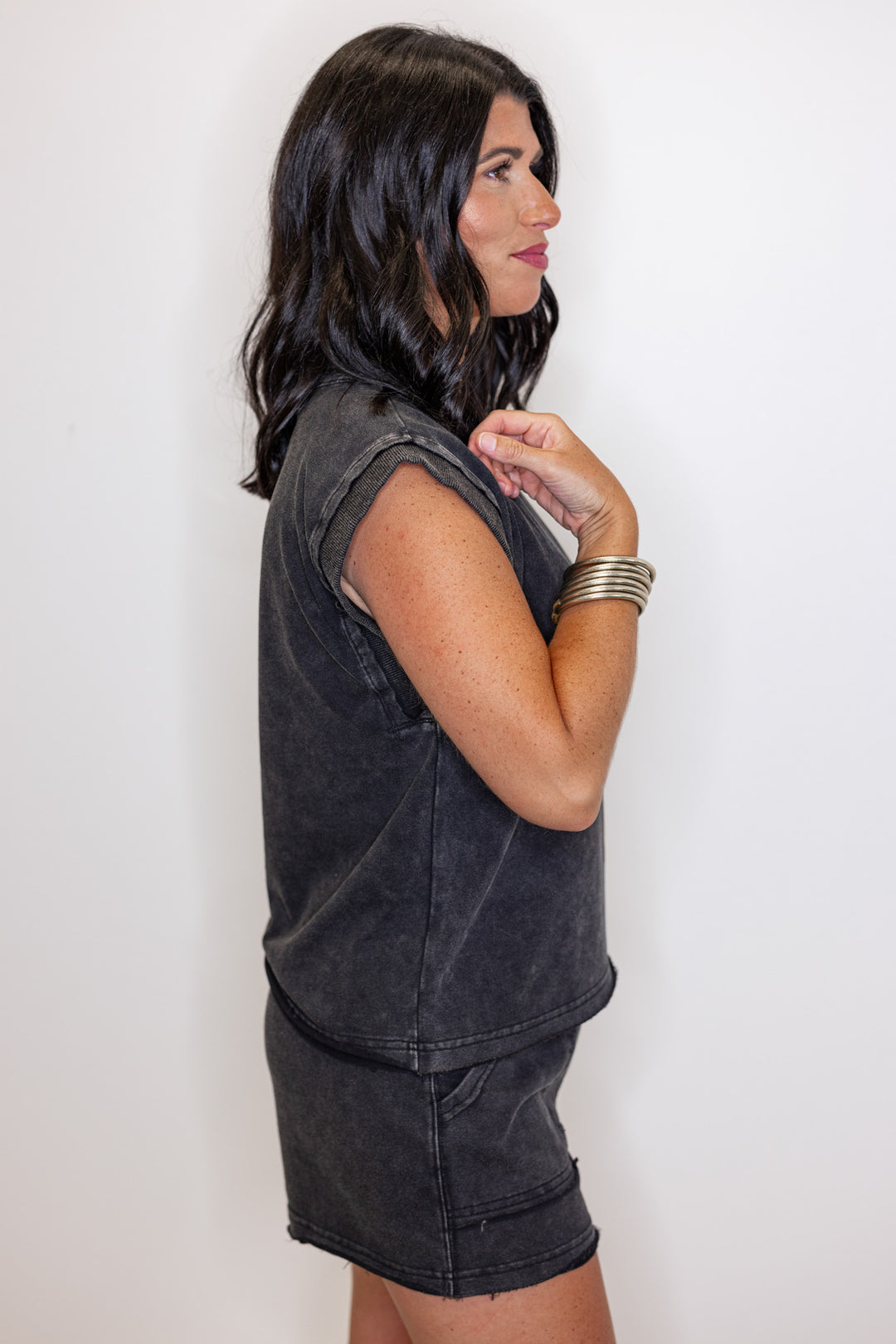 mineral washed black cotton set side