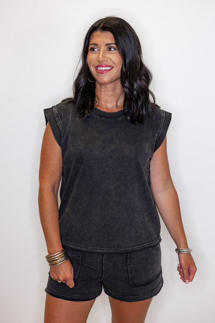 cotton black shorts set