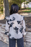 cream black floral dressy top