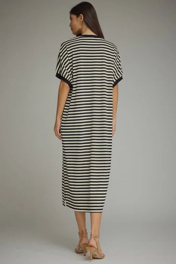 Entro black and off white striped midi dress with dolman sleeves in a flattering fit