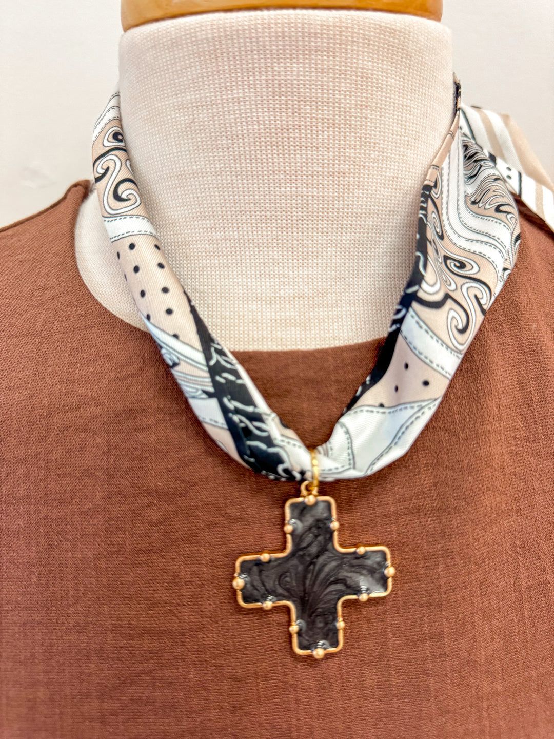 black cross scarf necklace