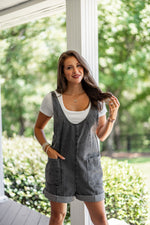 black denim overall style romper