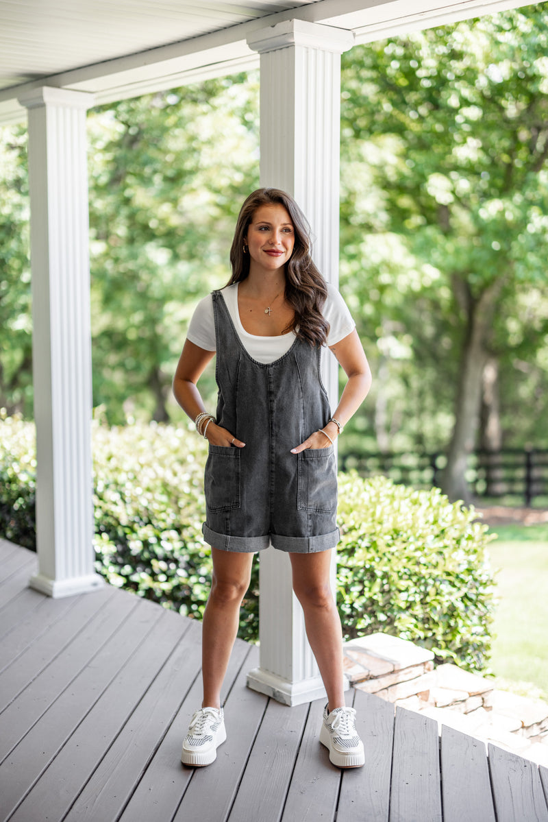 black denim overall style romper