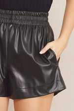 Entro Black faux leather shorts with elastic waistband 