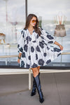 black white long sleeve babydoll dress