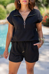 entro black textured shorts set