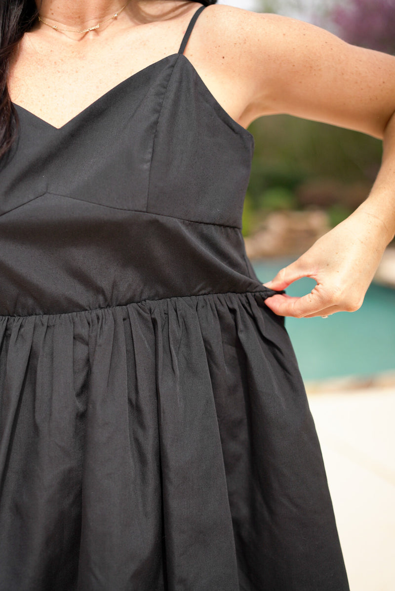 black graduation mini dress