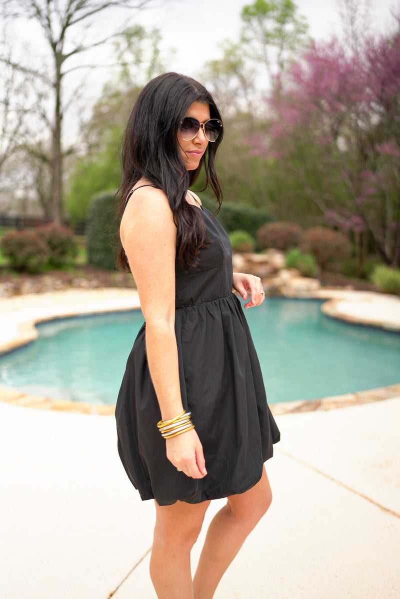 black graduation mini dress