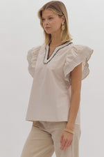 entro ivory black stitch detail short sleeve top