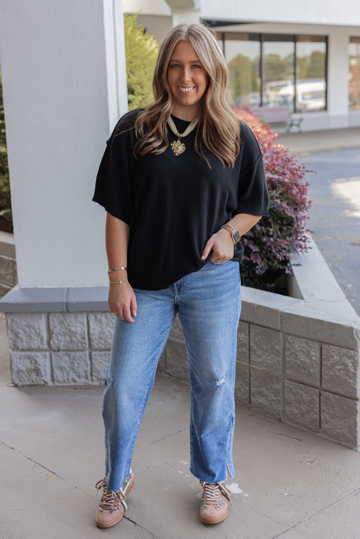 Wome’s staple sweater top black by Jodifl showing full front view