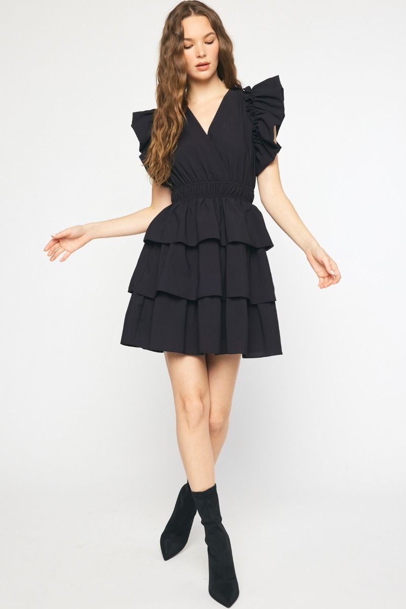 Entro Black layer tiered dress with ruffle details