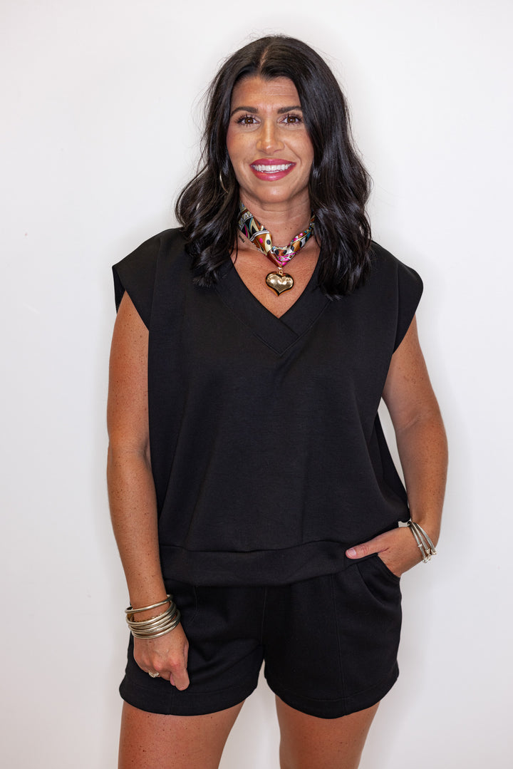 black scuba knit easy to wear outfit