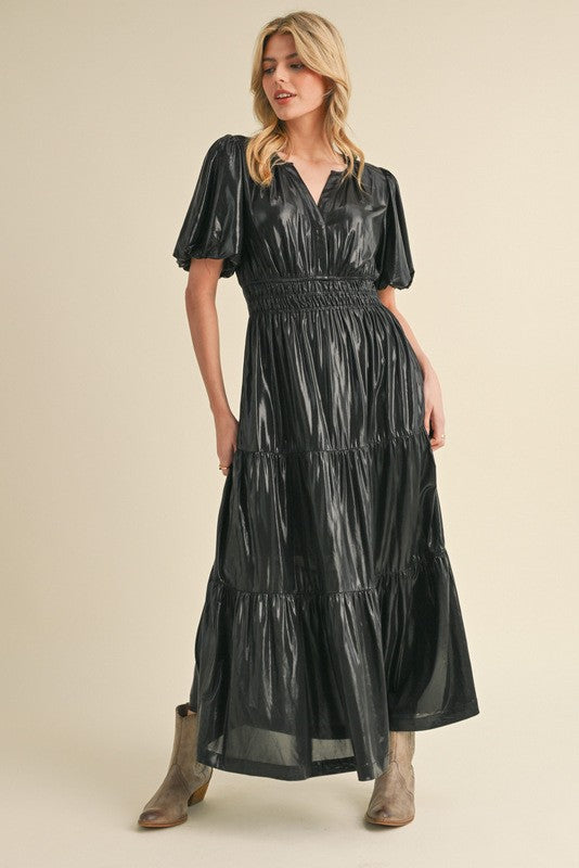 Jodifl Black metallic tiered maxi dress