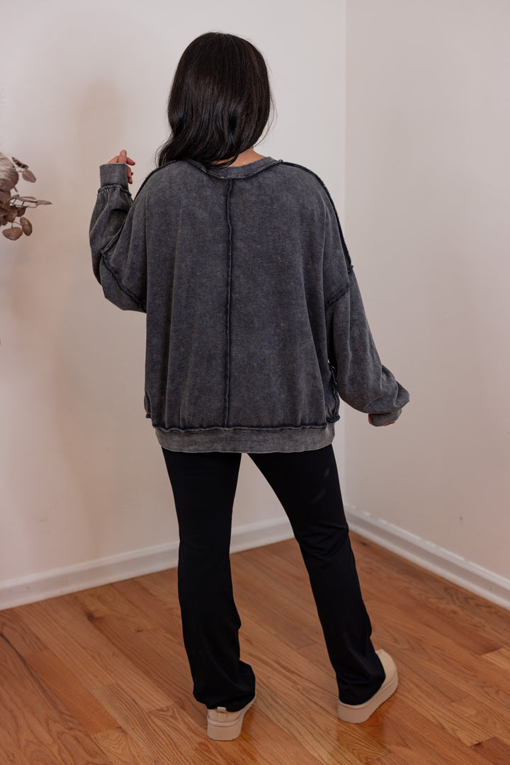 black cotton mineral wash sweatshirt