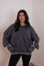 black cotton mineral wash sweatshirt