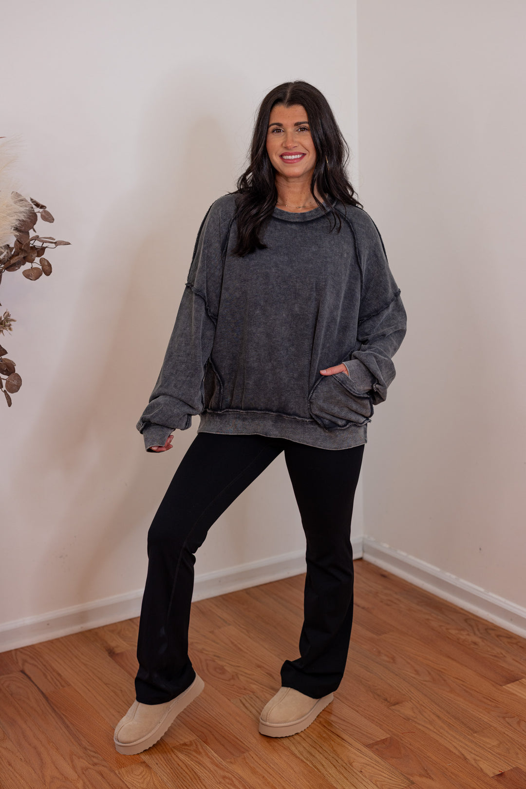 black cotton mineral wash sweatshirt