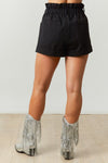 black twill pearl beaded paperbag shorts