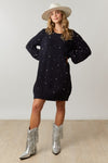 Fantastic Fawn Black sweater knit tunic dress with beaded pearls