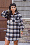 black plaid flannel button dress