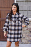 black plaid flannel button dress