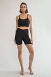 Rae Mode Ribbed black high waisted biker shorts with criss cross waistband