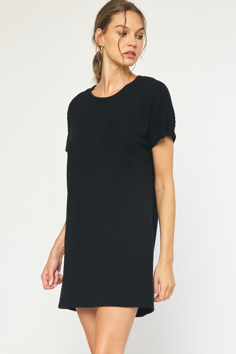 Entro Black ribbed knit shirt dress