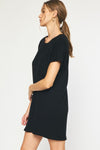 Entro Black ribbed knit shirt dress