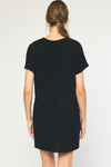 Entro Black ribbed knit shirt dress