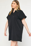 Plus size Entro Black satin-like tunic dress with collar