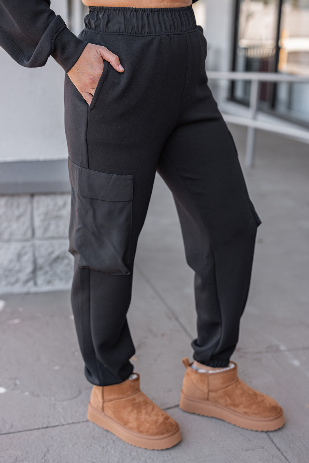 black scuba knit jogger pants