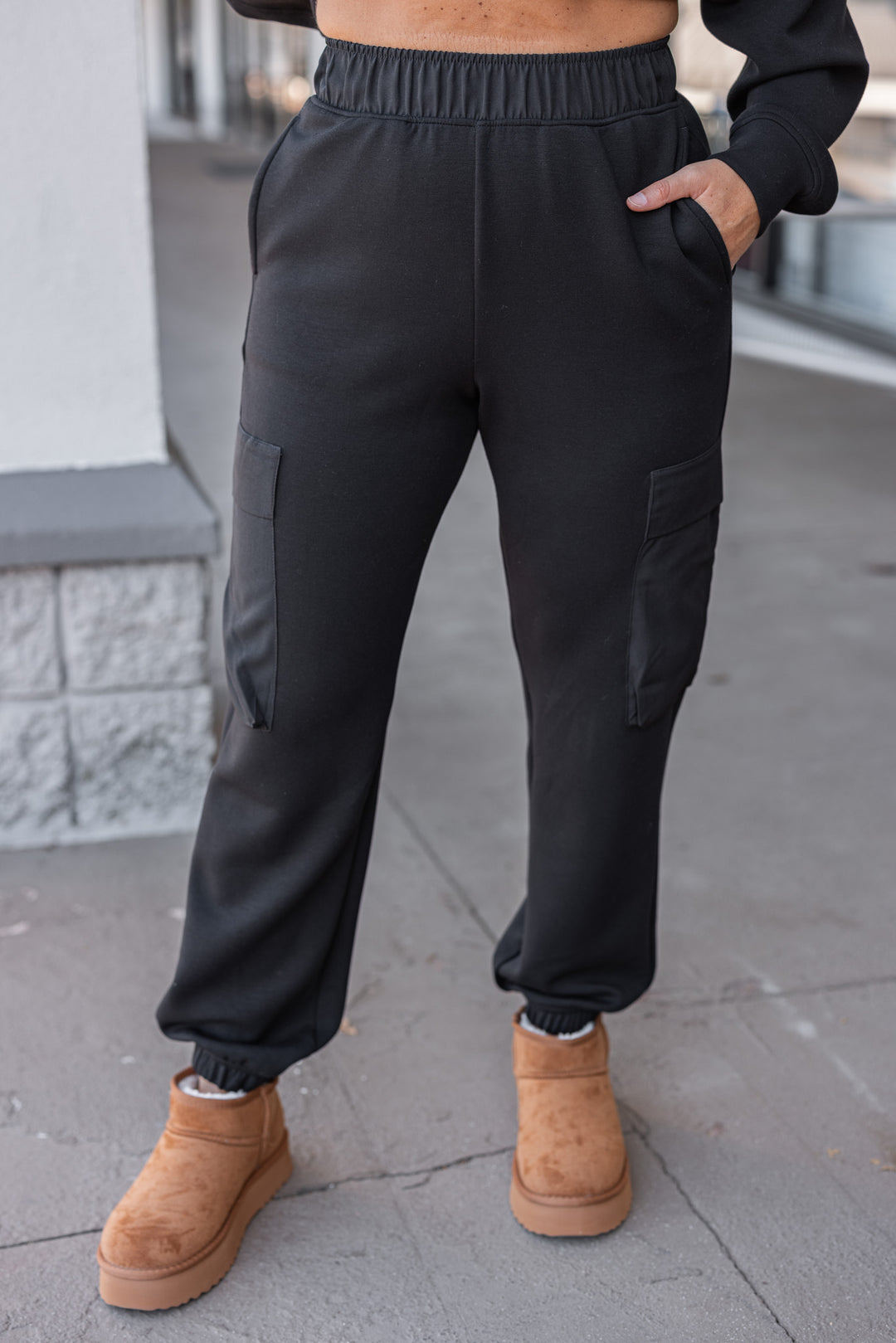 Women's black scuba luxe knit jogger pants
