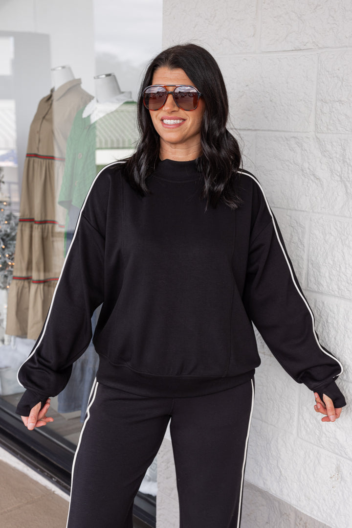 Women's black scuba knit mock neck top by Rae Mode