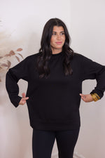 black scuba knit mock neck top