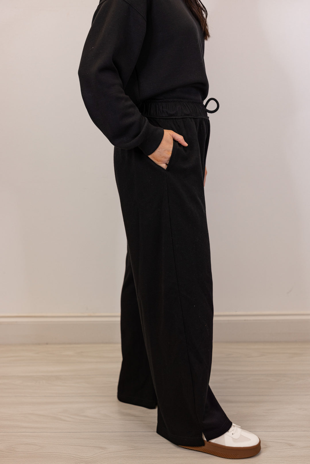 black wide leg scuba pants