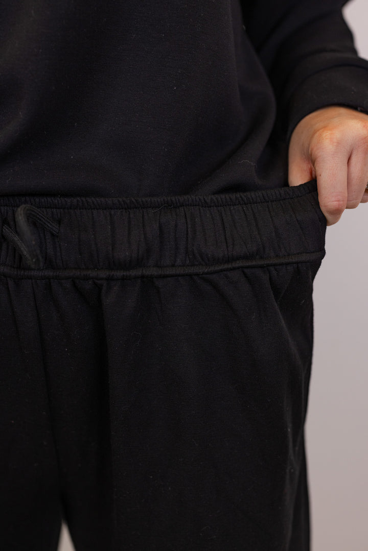 black wide leg scuba pants