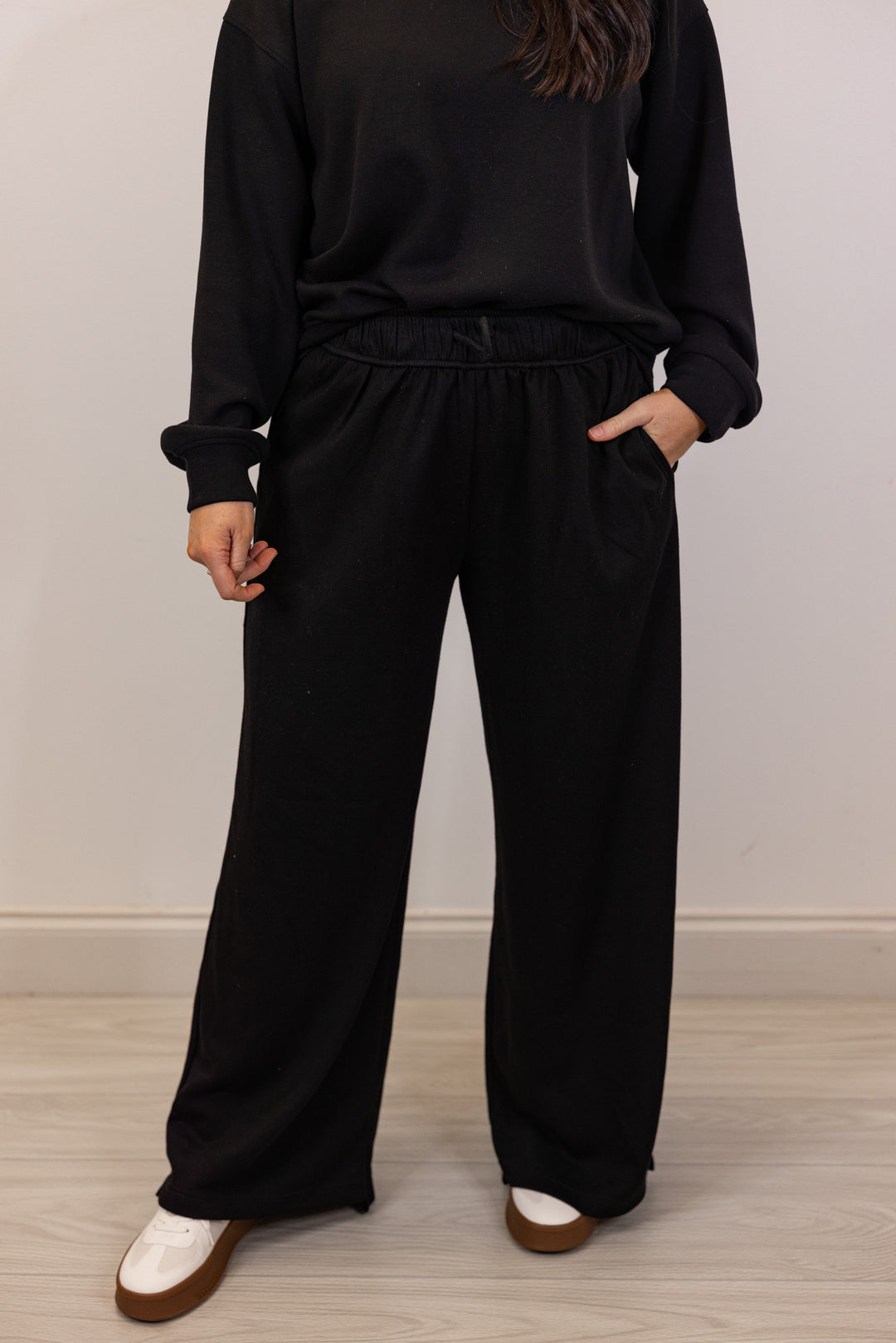 black wide leg scuba pants