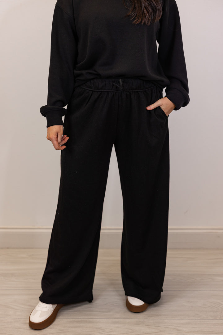 black wide leg scuba pants