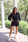 black scuba long sleeve zip romper