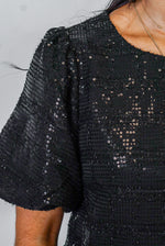 black sequin shift dress