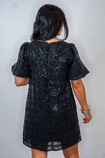 black sequin shift dress