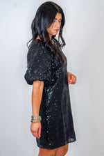 black sequin shift dress